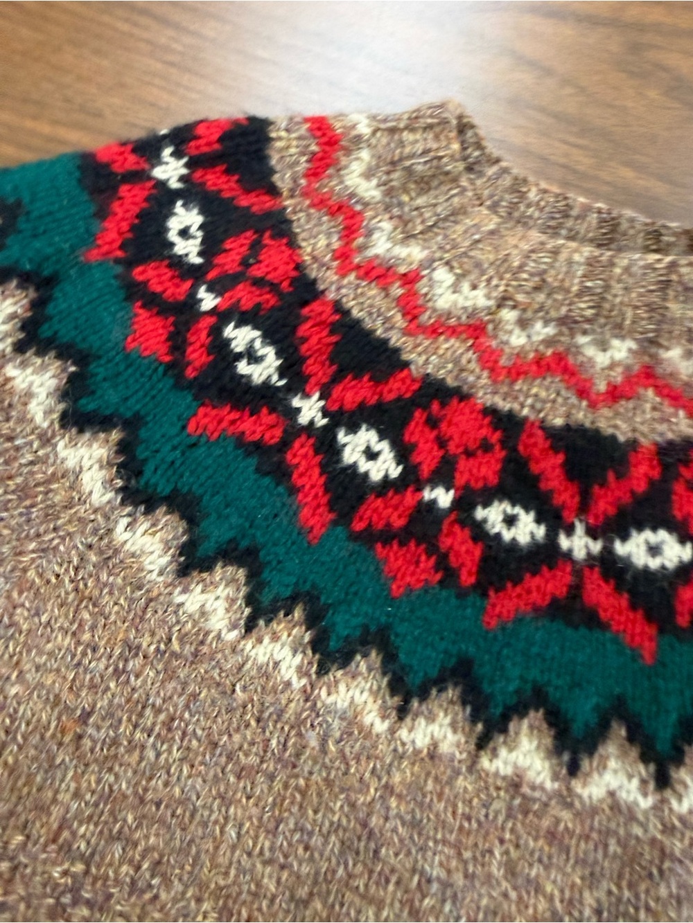 VTG 90s Gap Hand Knit 100% Wool Nordic Fair Isle Sweater Thick Chunky Grandpa M - Picture 4 of 9
